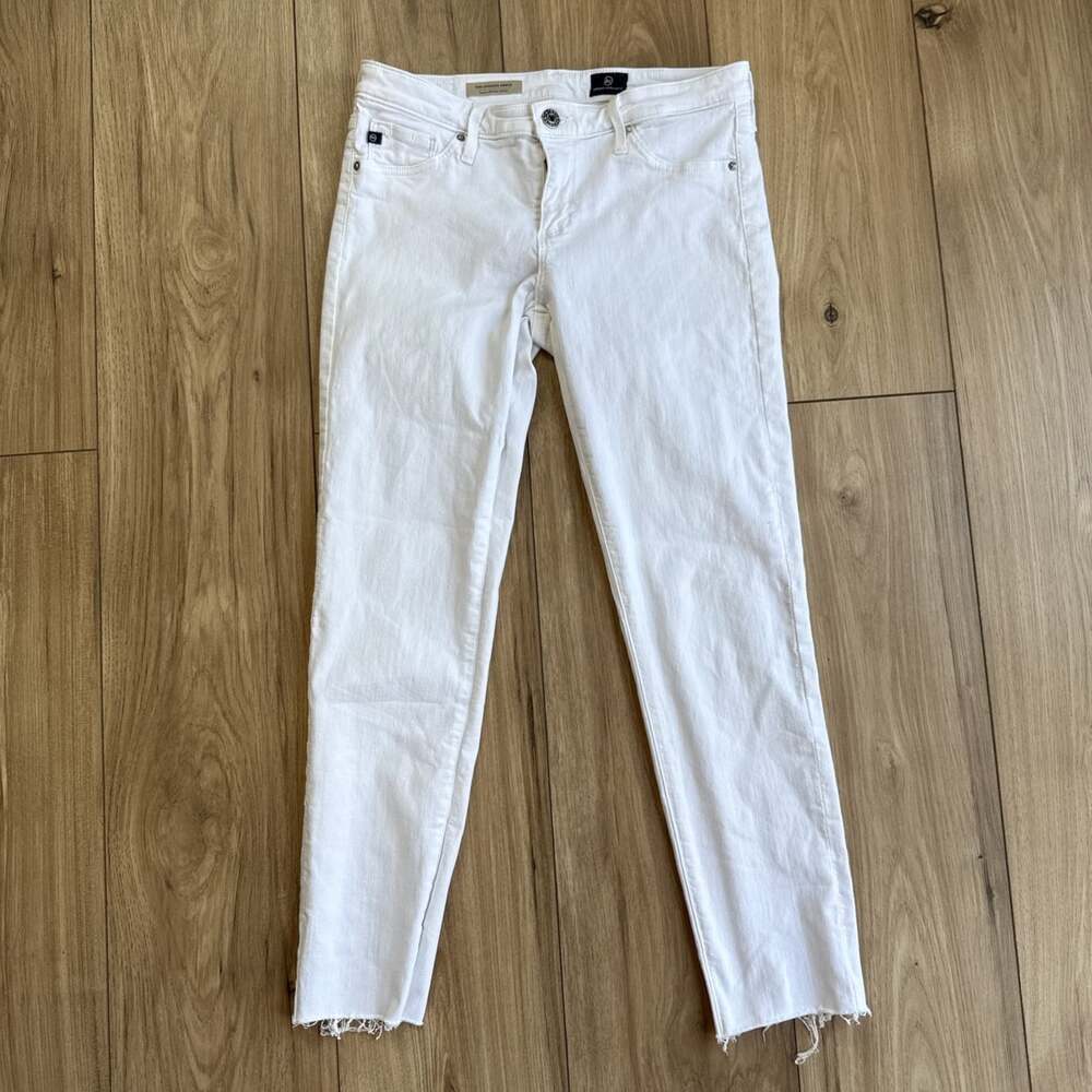 AG Adriano Goldschmied The Legging Ankle White Super Skinny Raw Hem Jeans 27R